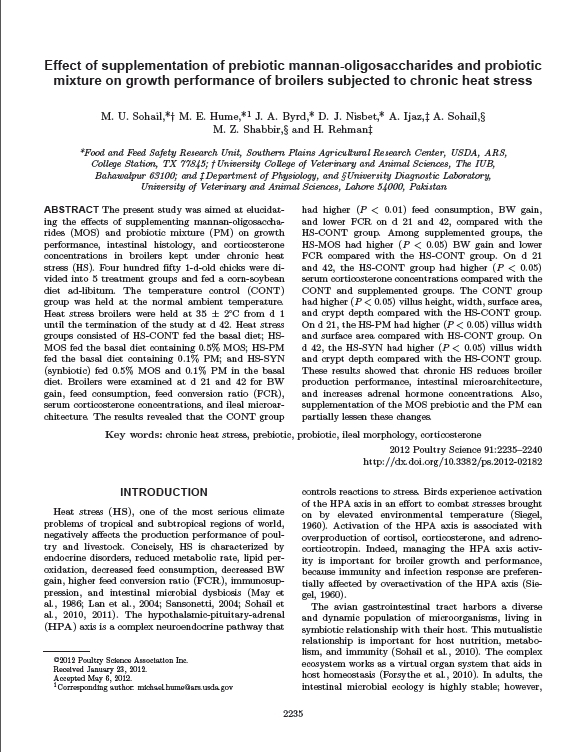 Effect of supplementation of prebiotic mannan-oligosaccharides and probiotic mixture on growth performance of broilers subjected to chronic heat stress.jpg