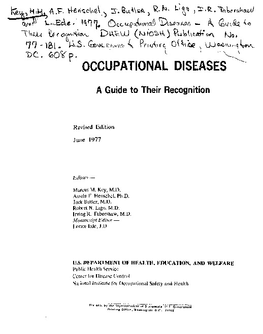 Occupational Diseases A Guide To Their Recognition