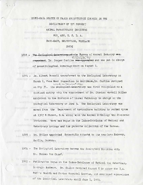 Thumb Nail Sketch Of Major Evolutionary Changes In The Development Of The Present Animal Parasitology Institute 16 1930 Special Collections Exhibits