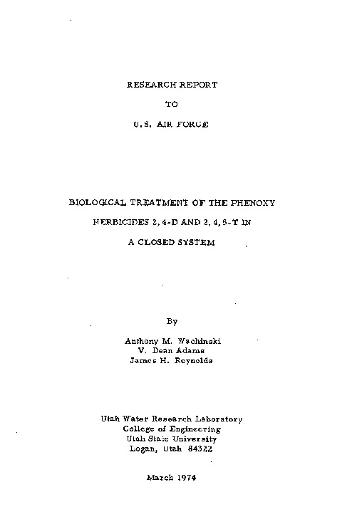 Biological Treatment Of The Phenoxy Herbicides 2 4 D And 2 4 5 T In A Closed System