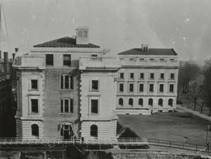Thumbnail for the first (or only) page of New East Wing of USDA Building; second floor occupied by Zoological Division, 1908-1942. This view shows new East and West wings before being joined by Center Administration Building. View from North West toward South East..