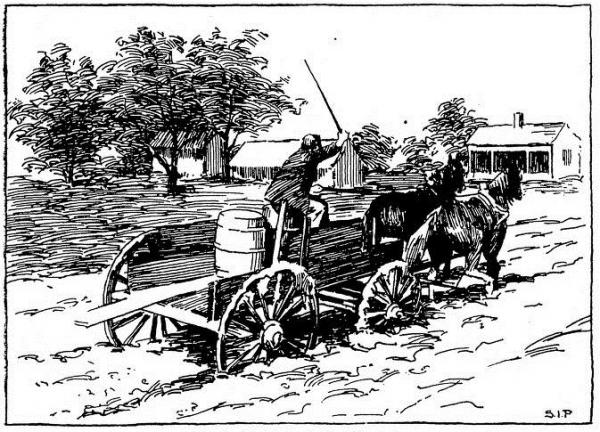 wagon and driver on muddy dirt road