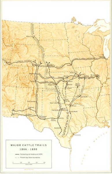 Map of major US cattle trails 1866-1890