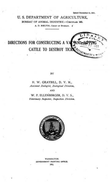 Cover for Directions for constructing a vat and dipping cattle to destroy ticks