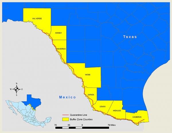 map of cattle quarantine and buffer zone